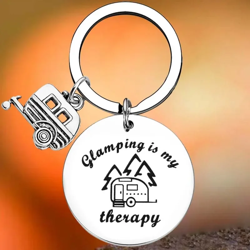 

Hot Glamping Key Chain Ring Camping Lover Gifts Glamping Is My Therapy keychains pendant Happy RV Camper Gifts Adventure Gifts