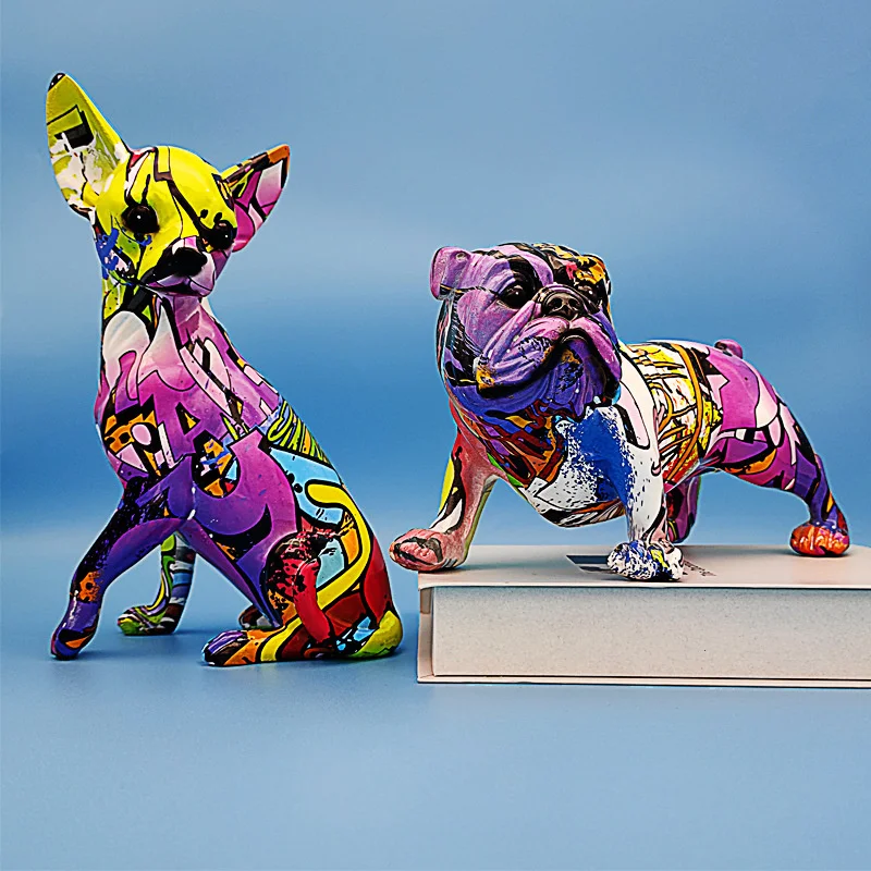 

Creative colorful dog ornaments water transfer resin crafts Chihuahua dog home living room porch wine cabinet decoration