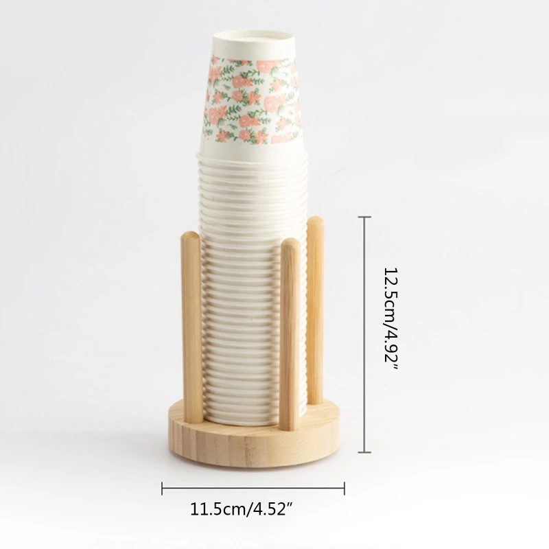P82D Disposable Cup Storage Holder Rack Shelf Water Tea Cups Wood Dispenser with Longer Stick Mug Display Stand Organizer 4