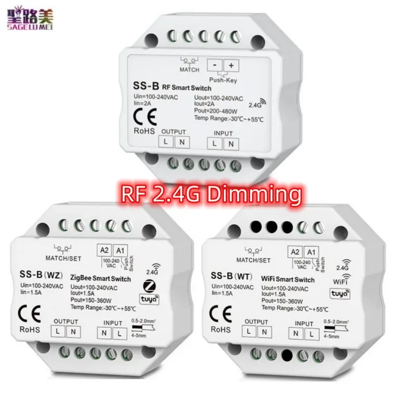 1.5A SS-B RF + SS-B กดสวิตช์ (WZ) 1CH * 1.5A Zigbee/RF สวิตช์แบบกด SS-B(WT) wifi/rf ปุ่มกด AC100-240V แอป Tuya Smart dimmer 1