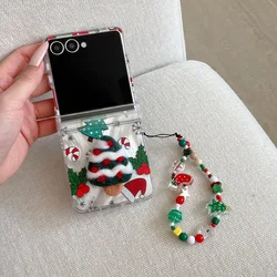 Cute 3D Christmas Tree Shockproof Phone Case with Chain - Hinge Protective Back Cover - Galaxy Z Flip5 (Clear)