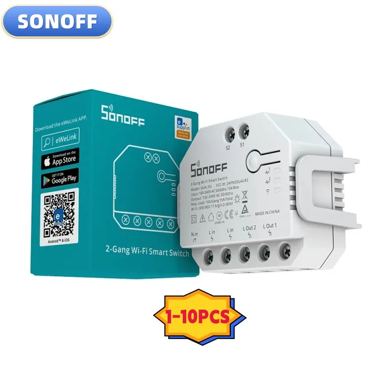 1-10Pcs Sonoff Dual R3 2 Gang Dual Relay Module Diy Mini Smart Switch Misurazione Dell'Alimentazione Smart Google Home Control Tramite Ewelink Alexa