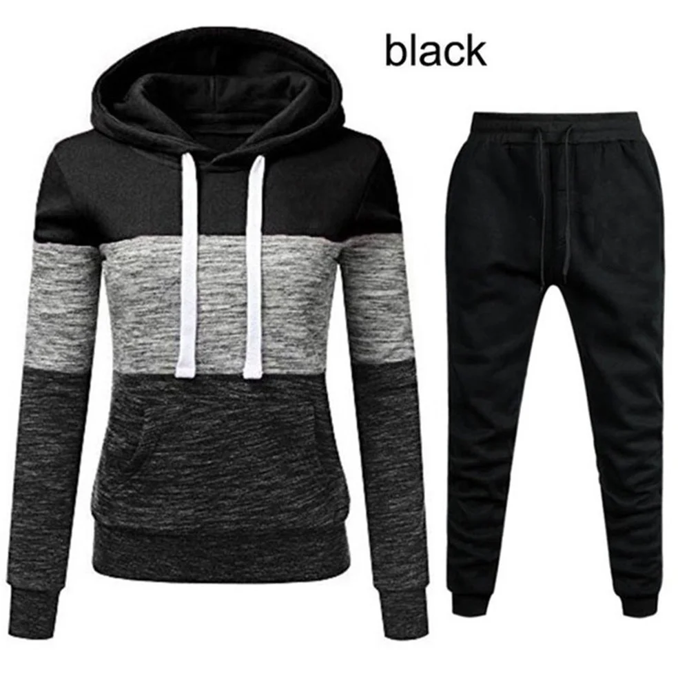 Fashion Women's Three Color Printed Hoodies Set Ladies Casual Long Sleeved Pullover Hoodie Jogging Pants Two-Piece Set Outfits