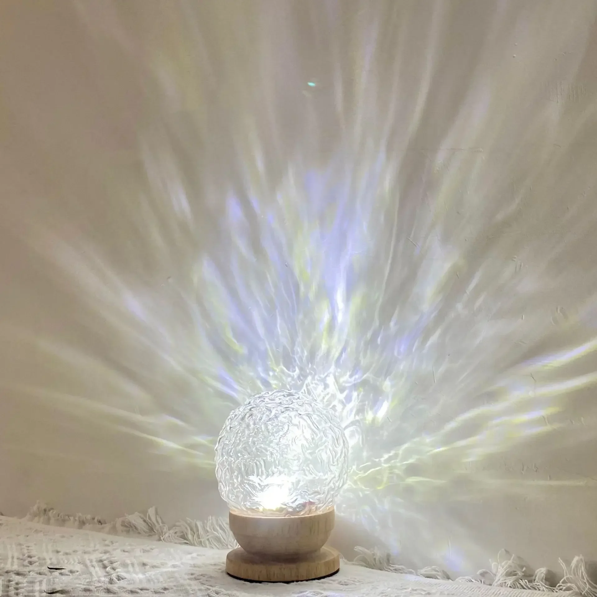 INS Glass Crystal Ball Night Light Rotating Water Wave Atmosphere Light Creative Modern Simple and Warm Home Style