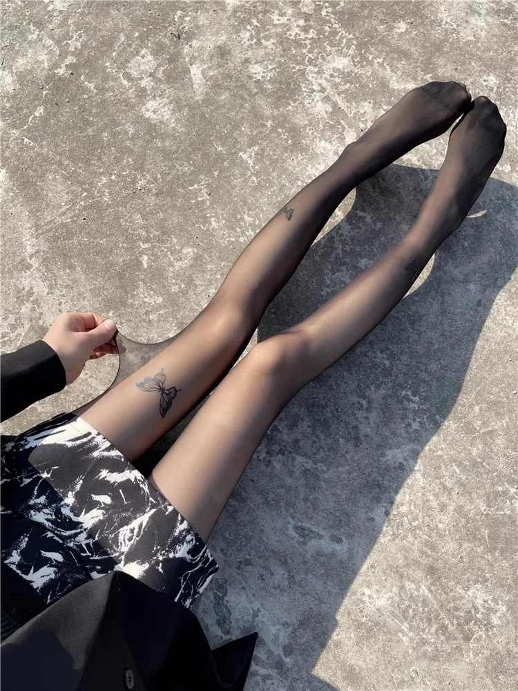 Sexy Women Black Tights Vintage Butterfly Print - Uniqwear
