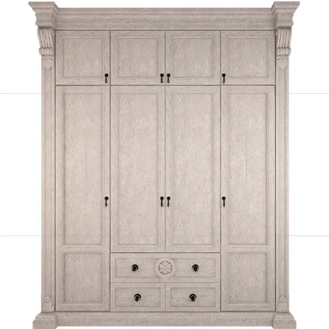 American Art Architecture Revival French Vintage Home Bedroom Solid Wood 4/6 Door Wardrobe Corner European Wardrobe Furniture