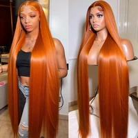 200% densité gingembre droite perruques de cheveux humains os droit 13x6 HD dentelle frontale perruques de cheveux humains pré plumés pour les femmes brésiliennes 1