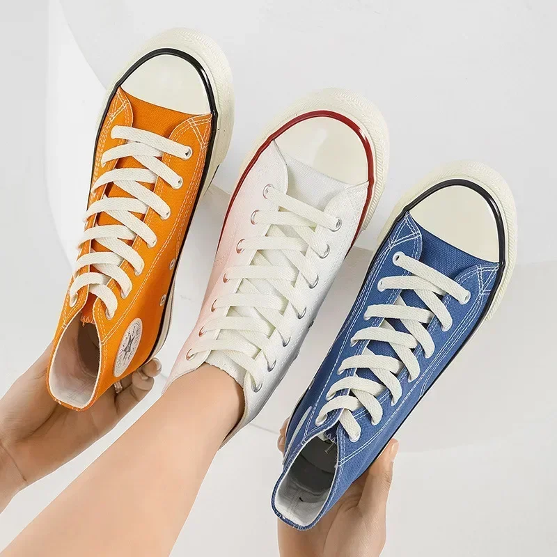 Women Canvas Sneakers Casual Flat High-cut White Shoes Unisex Skateboard Shoes Vulcanized Couple Shoes Zapatillas Mujer
