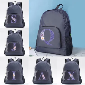 Folding Backpack Ultra-light Purple Flower Letter Print Camping Bag Men Women Package Outdoor Mountaineering Grey Travel Bags