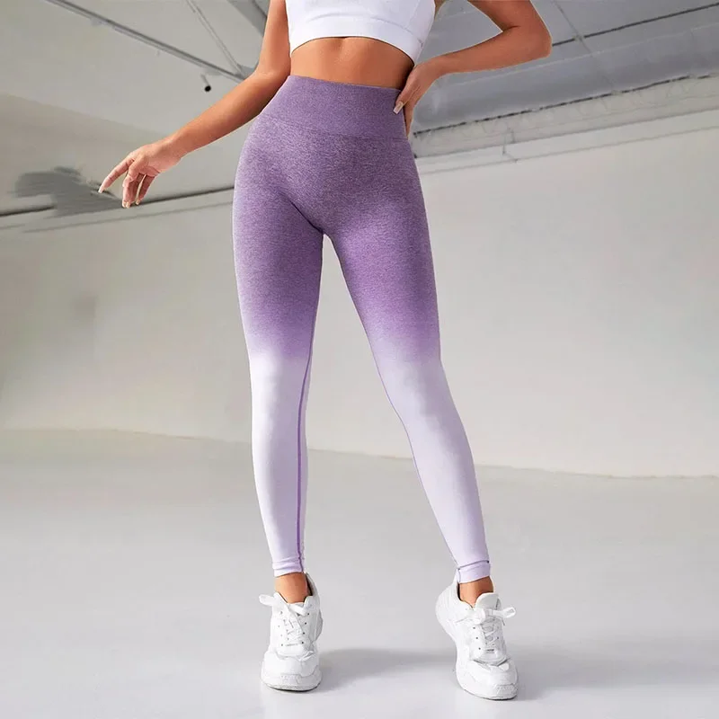 Women Gradients Seamless Leggings High Waist Leggings Slim Hip Liftting Fitness Pants High Elastic Fashion Gym Workout Tights 4