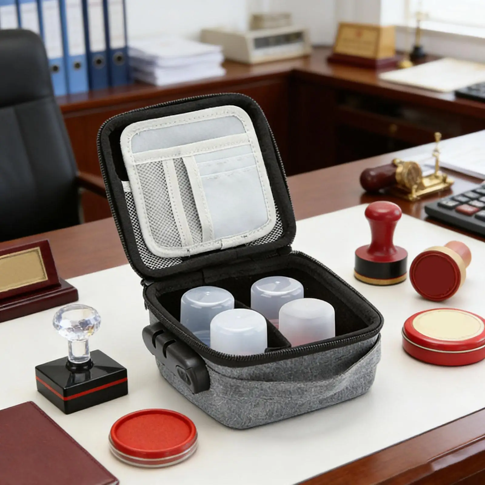 사무실 스탬프 잠금 상자 휴대용 파우치 토트 메쉬 포켓 핸드백(조합 잠금 장치가 있는) 여행용 보관 가방(야외용)