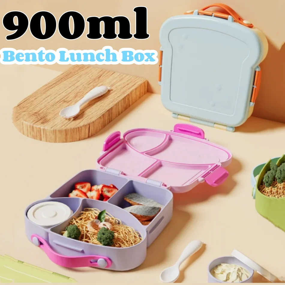 Bento Lunch Box Set Leak Proof Snack Box with Spice Cup & Utensils BPA Free Portable Handle Meal Container for School Travel BBQ
