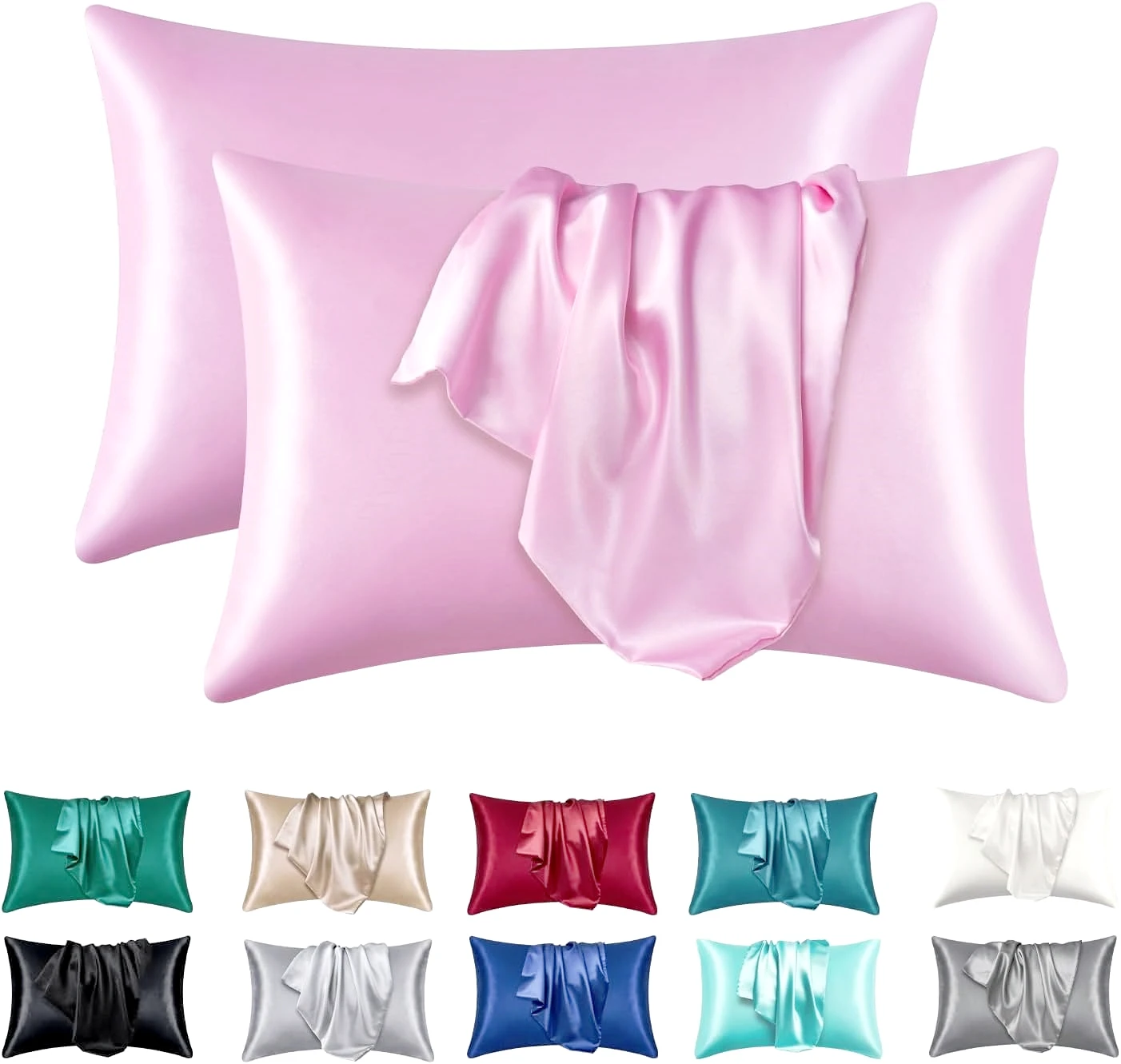 Funda de almohada de seda satinada para cabello y piel, fundas de almohada de color Coral, juego de funda de almohada súper suave de tamaño estándar, 2 uds.