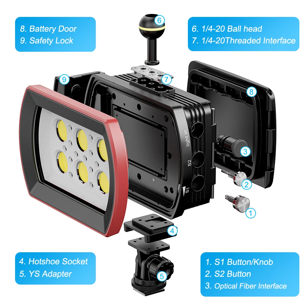 Seafrogs Sl-22 Impermeabile 40M Led Light Diving Camera Torcia Stroboscopica 5000Lm Per Accessori Per Fotocamere Per Fotografia Subacquea