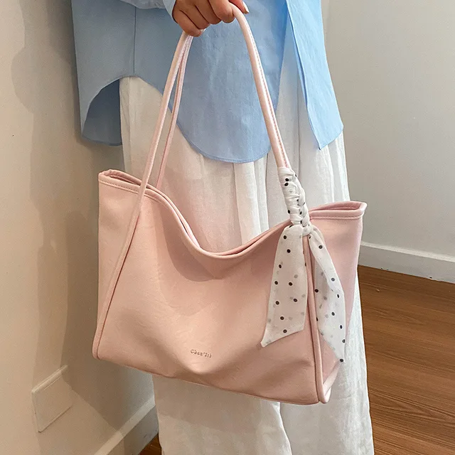 Nouveau sac fourre-tout de style coréen pour femme, couleur unie, grande capacité, en PU rétro, sac à bandoulière pour le quotidien, sac à main élégant et décontracté à porter sous le bras 1