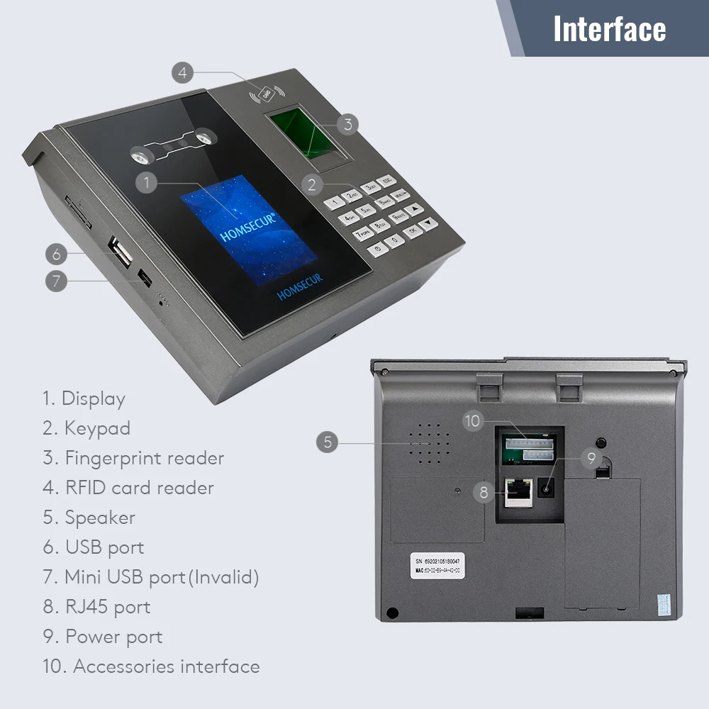 HOMSECUR New Face Fingerprint RFID Card Time Attendance+Free Software+WiFi+DST