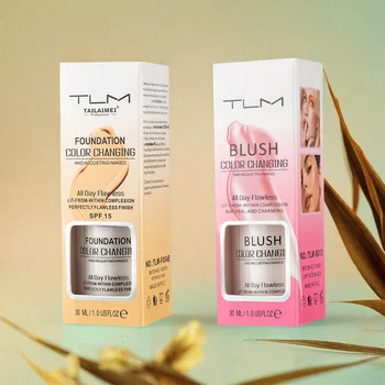 Home 27 TLM Foundation Liquid Base+Color Changing Blush Makeup For Full Coverage Blush Cream Brightening Moisturizing Longlasting