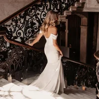 Custom Made To Measures 2025 Wedding Dresses Off The Shoulder Scoop Collar Open Back Crepe Bridal Gown Sweep Train Vestidos De N 2