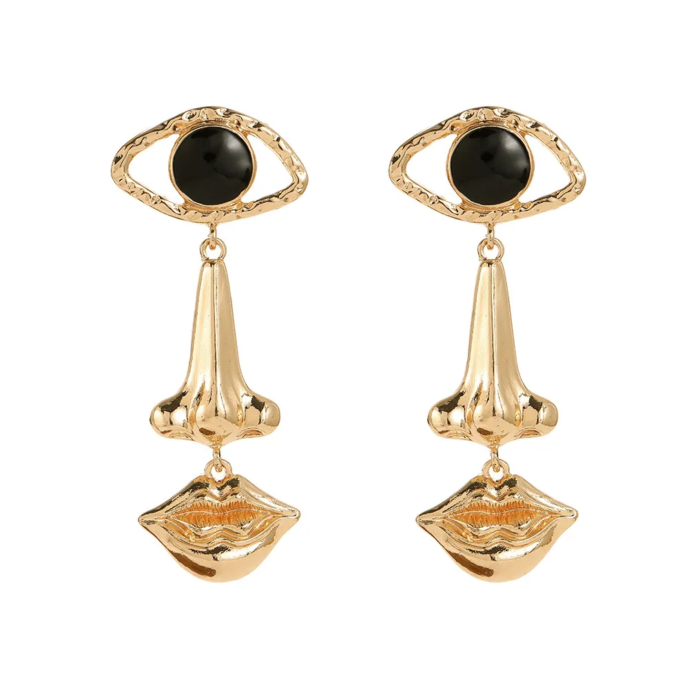 Timlee E115 New Personality Eye Mouth Outline Alloy Drop Earring Eyes Nose Dangle Earrings Popular Jewelry Wholesale