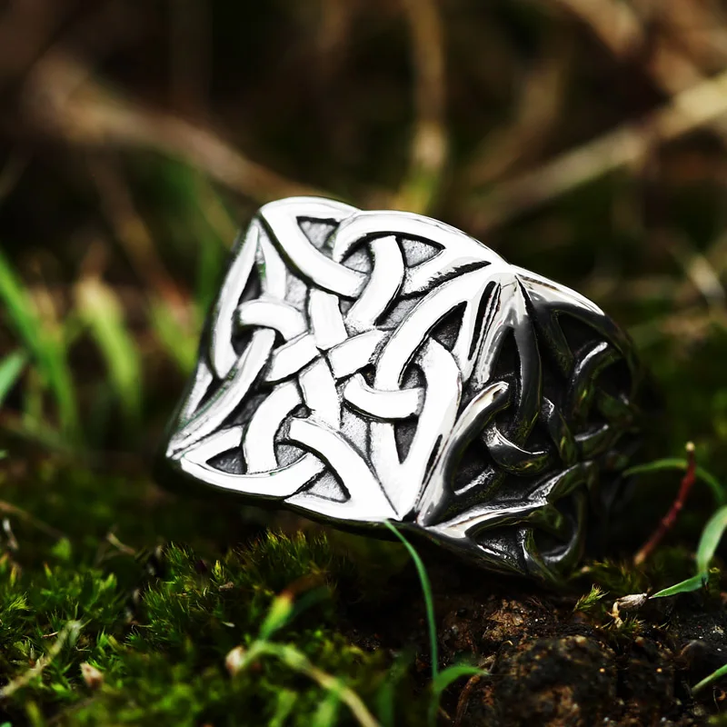 Celtic Knot Weave Viking Symbols Ring for Men Nordic Stainless Steel Odin Rings Amulet Jewelry
