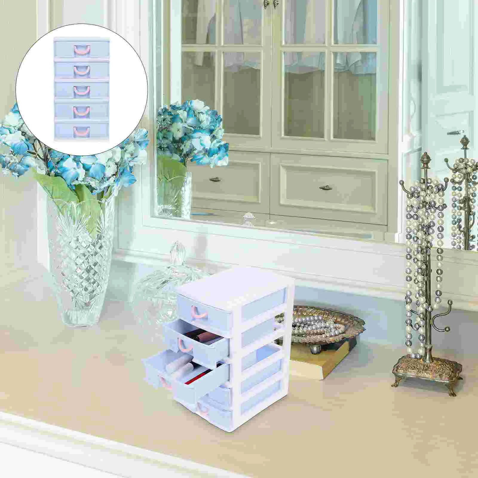 

Storage Box Cabinet with Drawers Desk Organizer Tabletop Plastic Skin Care Product Holder Creative Office Boxes