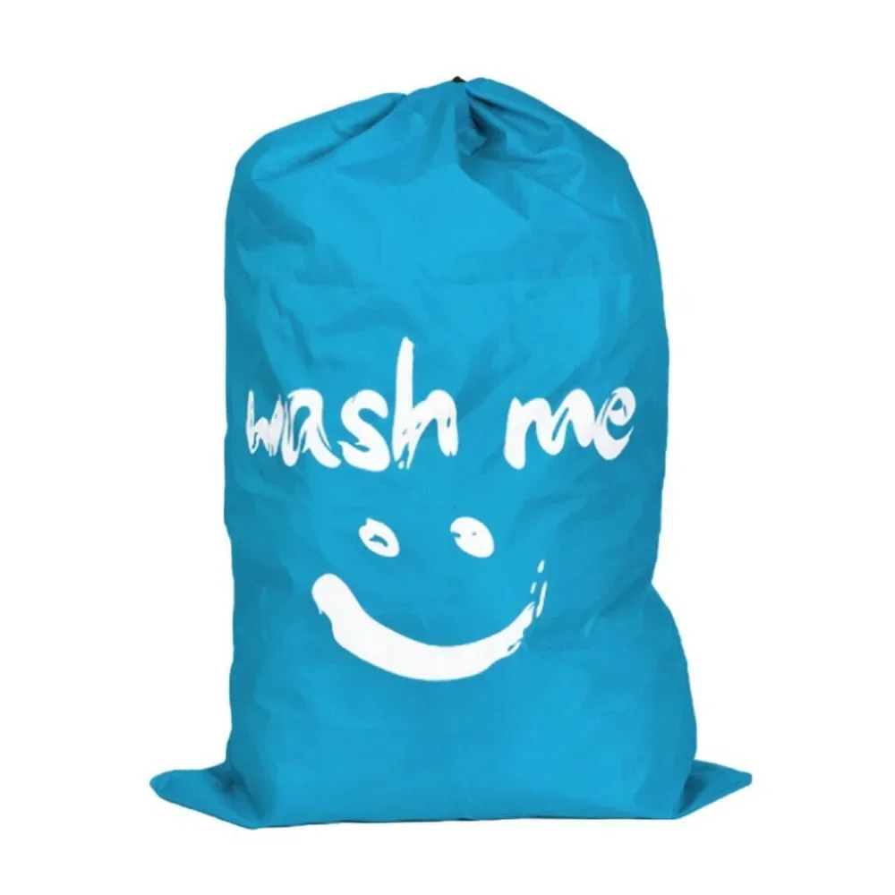 1PC Smile-Shaped Laundry Bag Nylon Travel Storage Pouch Machine Washable Drawstring Organizer for Dirty Clothes Wash Me Tag