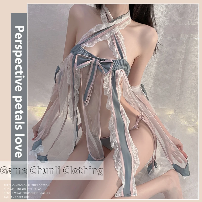 

Erotic Women's Game Clothing Cosplay Chunli Lace Transparent Gauze Retro Classical Uniform Suit Perspective Temptation Lingerie