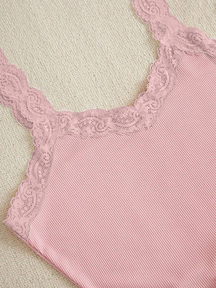 Women Summer Lace Pajamas Sets Cropped Tops High Waist Shorts