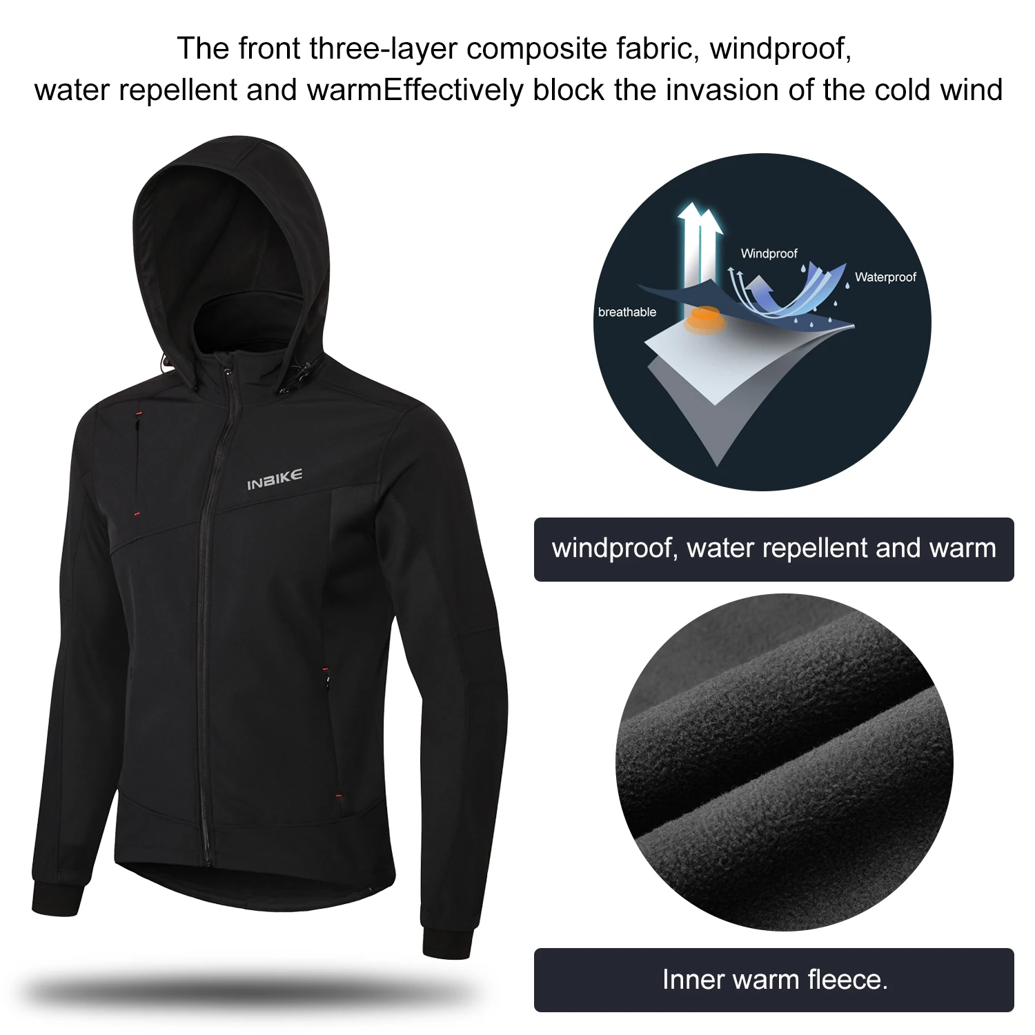 INBIKE Men's Cycling Jacket Winter Fleece Thermal Softshell Top Clothing Man Windproof Bicycle Coat Road Bike Clothes