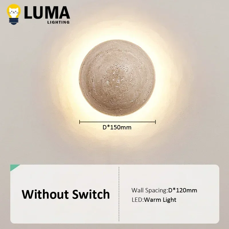 Luma Wabi-sabi Japanese Style Yellow Travertine Wall Lamp Natural Cave Stone for Bedside Stair Home Decor Outdoor Waterproof Dec