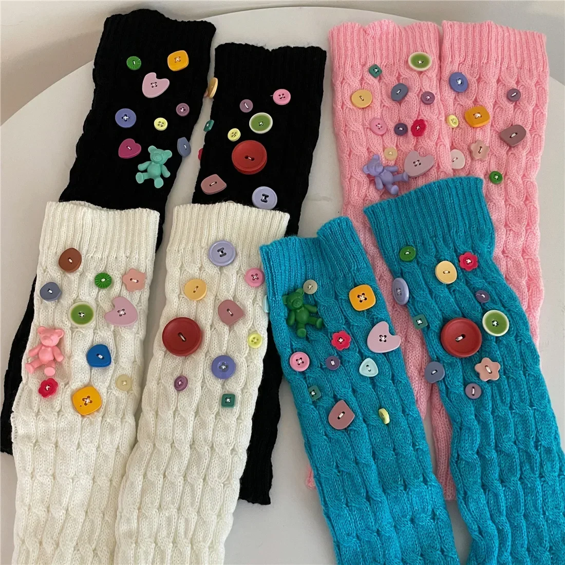 Harajuku Jambières D'hiver En Tricot Gothique Y2k Pour Femme Avec Trous, Chaussettes Longues Mignonnes Kawaii, Gris