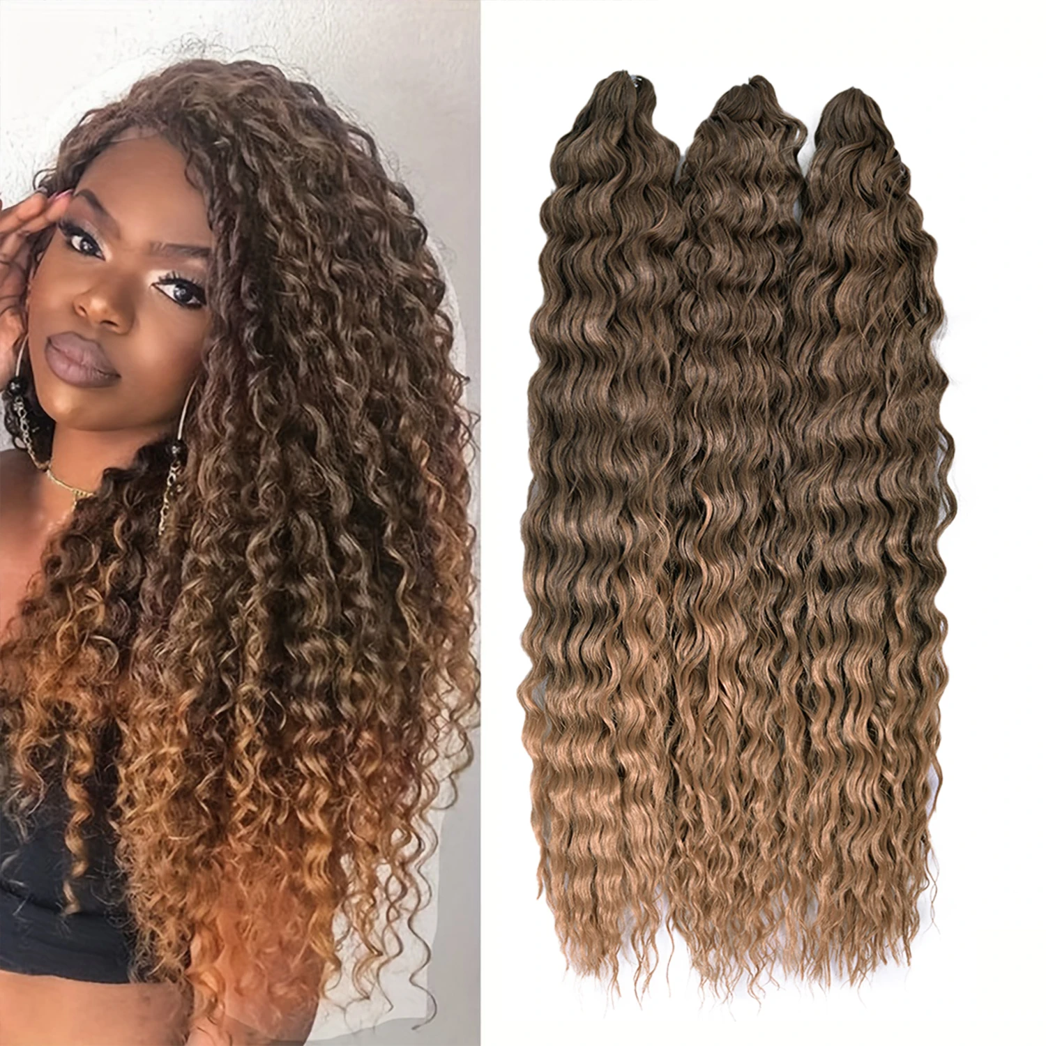 22 Inch Synthetic Ariel Curl Hair Extension Crochet Hair Water Wave Twist Braid Hair Ombre Blonde Pink Deep Wave Braiding Hair