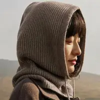 Knitted Soft Women Balaclava Hat Fashion Fake Collar Hooded Hat Neck Collar Warmer Beanies Cap Ear Protection Bonnet Hooded Caps