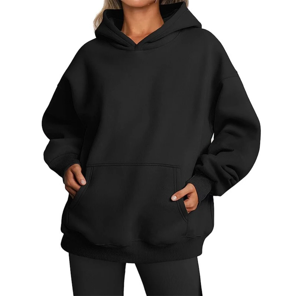Hip Hop Solid Color Hoody for Female Autumn Fashion Clothing Casual Fleece Pocket Hoodies Multicolor Unisex Women Streetwear 2