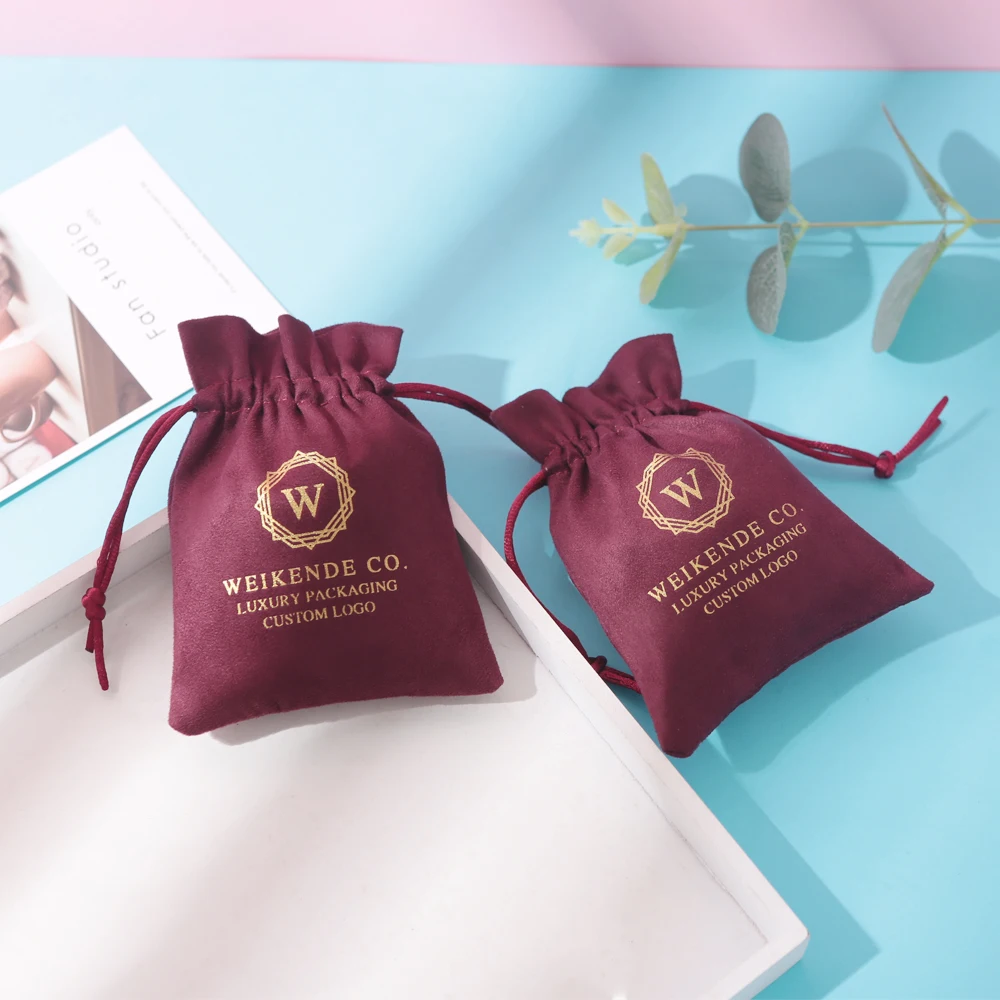 50 Stück individuelles Logo Flanell Burgunder Wein Schmuck Kordelzug Tasche Samt Wildleder Geschenk Öl Sack personalisierte Weinflasche Aufbewahrungstasche – Detail 6