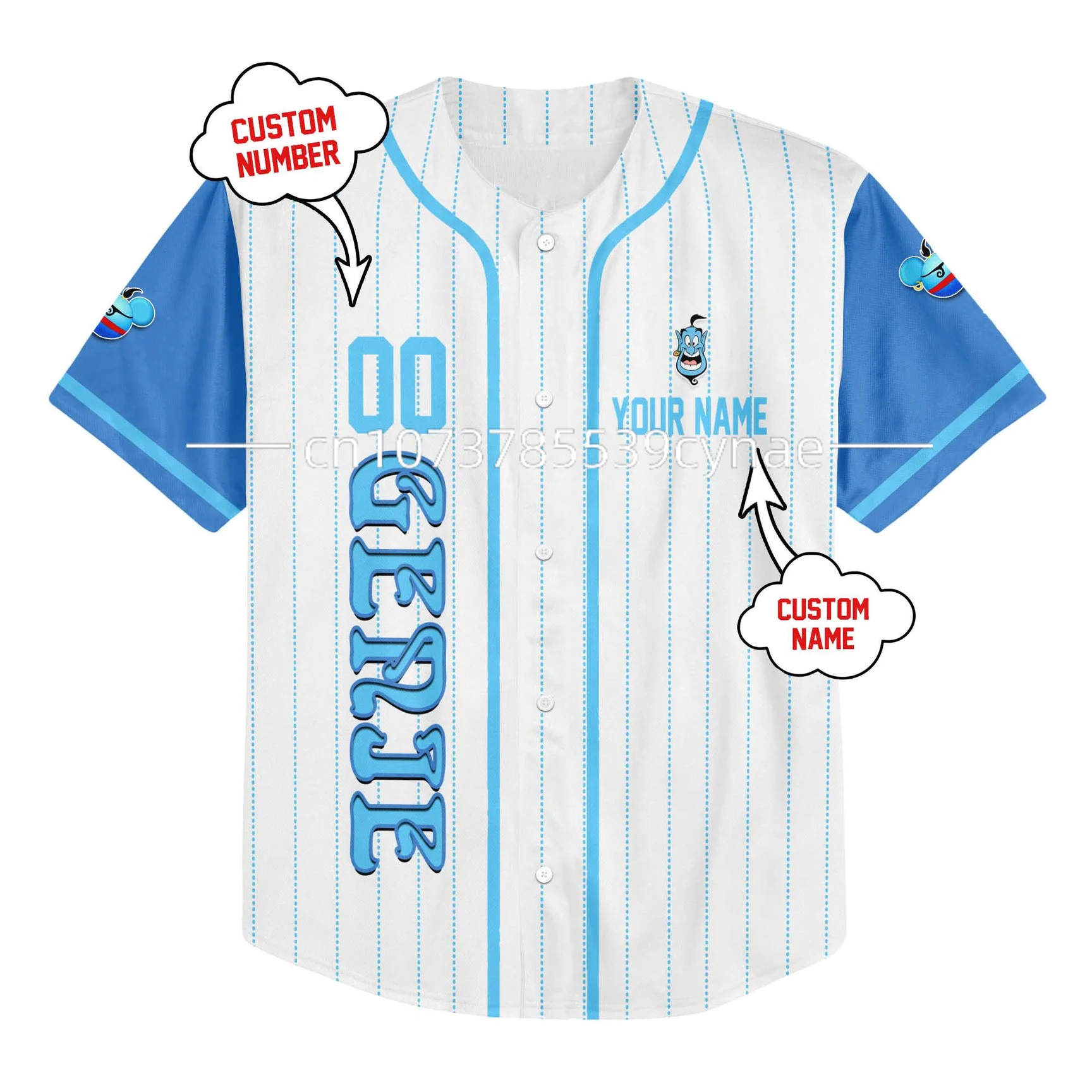 Custom Name Disney Genie Blue Baseball Jersey Shirt