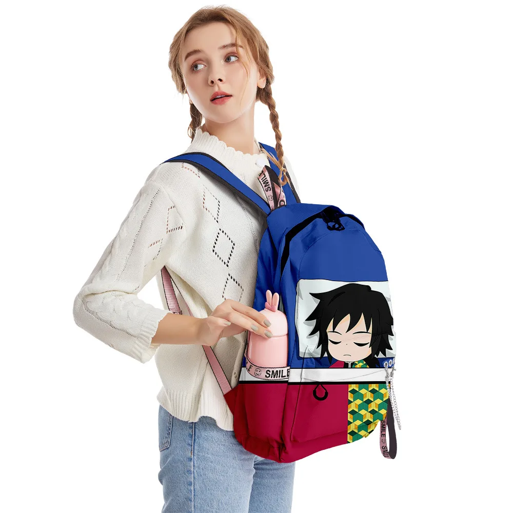 Youthful School Bags Unisex Kpop Humor Kimetsu No Yaiba Travel Bags 3D Print Oxford Waterproof Notebook Shoulder Backpacks