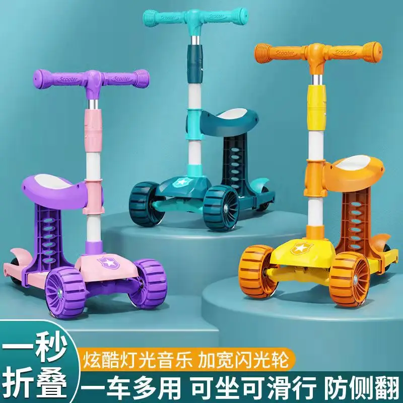 Children Scooter 3 Wheel Scooter with Light Up Flash Wheels Music For 1-3-8 Year Kids Adjustable Height Foldable