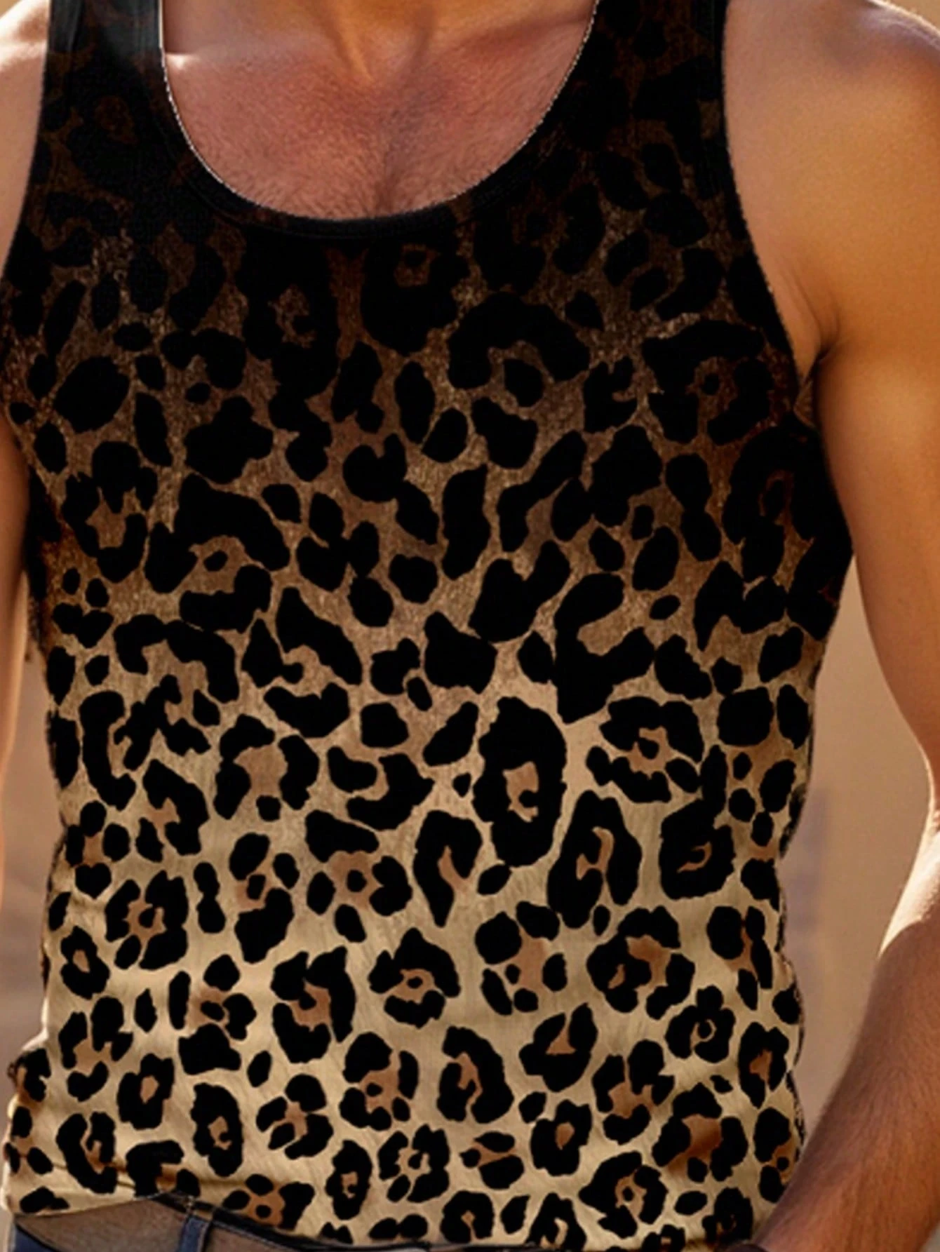 Men's Casual 3D Print Ombre Leopard Print Fitted Sleeveless Tank Top Basketball Jersey Training Adult Children Men Clothing Tee