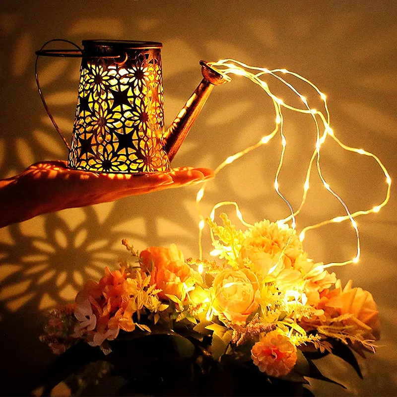 

Solar String Light Waterproof Outdoor LED Hanging Waterfall Lamp Vintage Watering Can Light Metal Lamp Lawn Yard Garden Decor