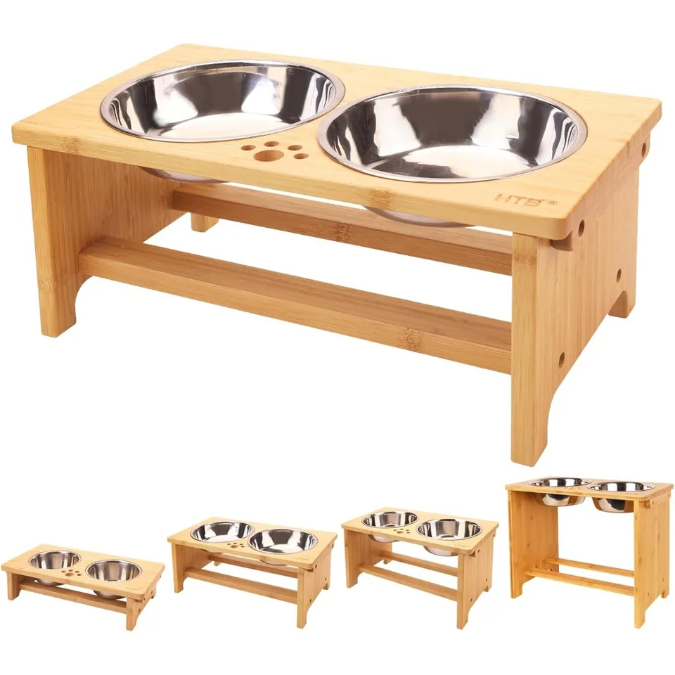 Elevated Dog Bowl Stand with Stainless Steel Bowls