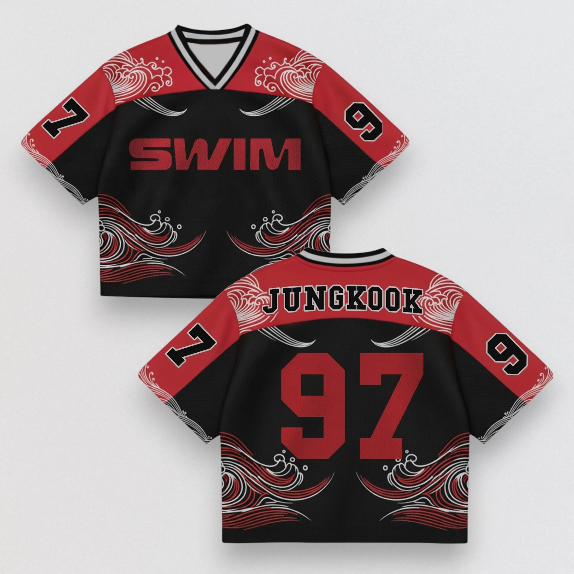 2026 SWIM 유니섹스 저지 Y2K 패셔너블 스트리트웨어 탑 V넥 루즈핏 반팔 여름 남녀공용 티셔츠 선물