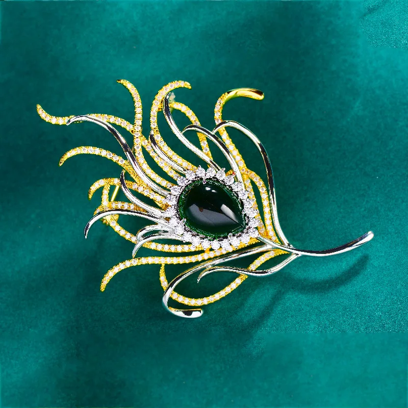 Exaggerated Feather Cubic Zirconia Brooch Temperament Creative Design Brooches for Woman Man Clothing Pin Clothing Accessories