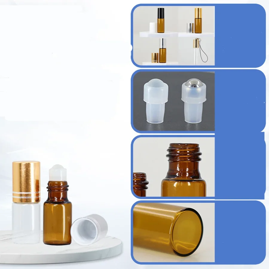 5PC Amber Roller Ball Essential Glass Oil Bottle Empty Perfume Roller Ball Refillable Liquid Container 1/2/3/5/10ML Makeup Tools 3