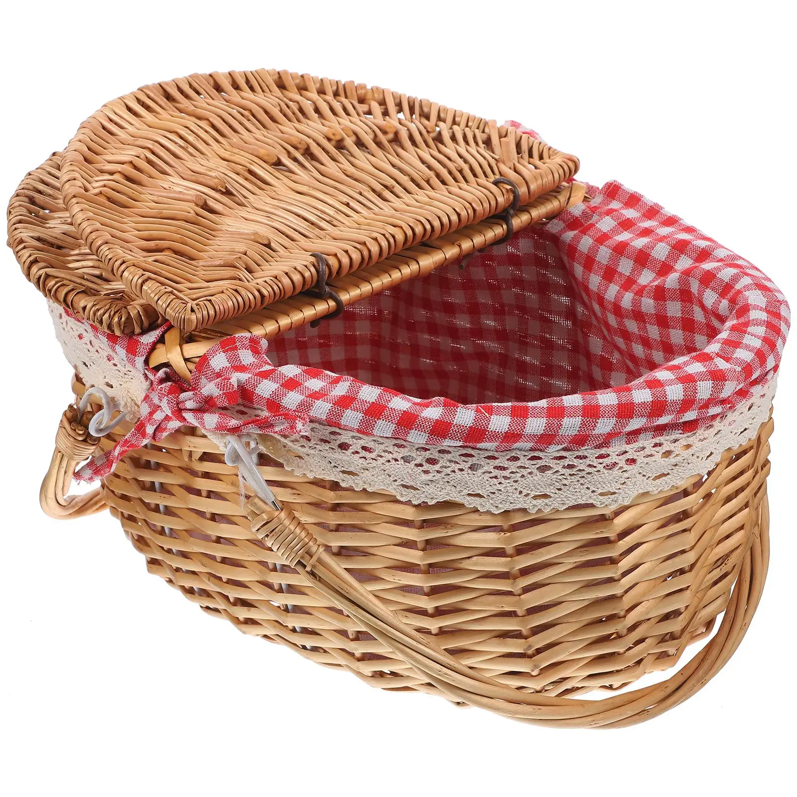 Rattan Picnic Basket 38x28x18cm Woven Handles Lid Storage Basket for Home Decor Gifts Outdoor Camping Vegetable Toy Storage 3