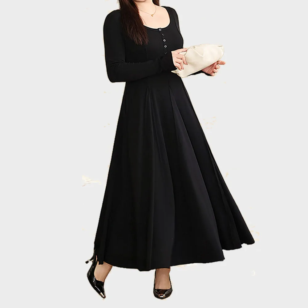 Plus Size Women's's Long Dress Premium Supermodel Drape Effect Big O-Neck Floor-Length Dresses Autumn New 2025