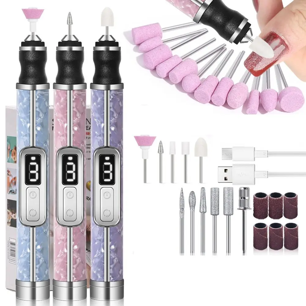 Low Noise Electric Nail Drill Multiple Gears 4 Gears Adjustable Nails Sander File Set Rechargeable Nail Polishing Machine