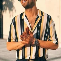 Striped Color Lapel Shirt Fashion Casual Outdoor Designer T Shirt Street Party Men's Quality Button T Shirt Short Sleeve 2024 1