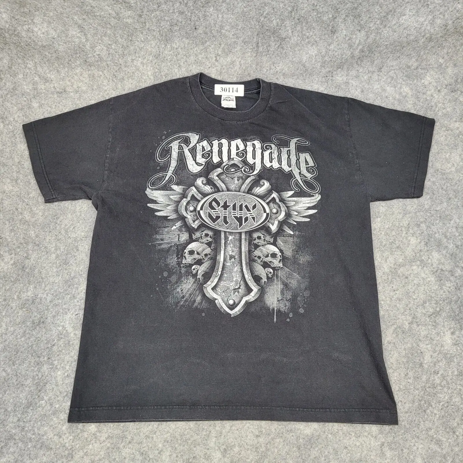 Styx Shirt Xl Sbiadito Nero Lavato Renegade World Tour Merch Maniche Lunghe