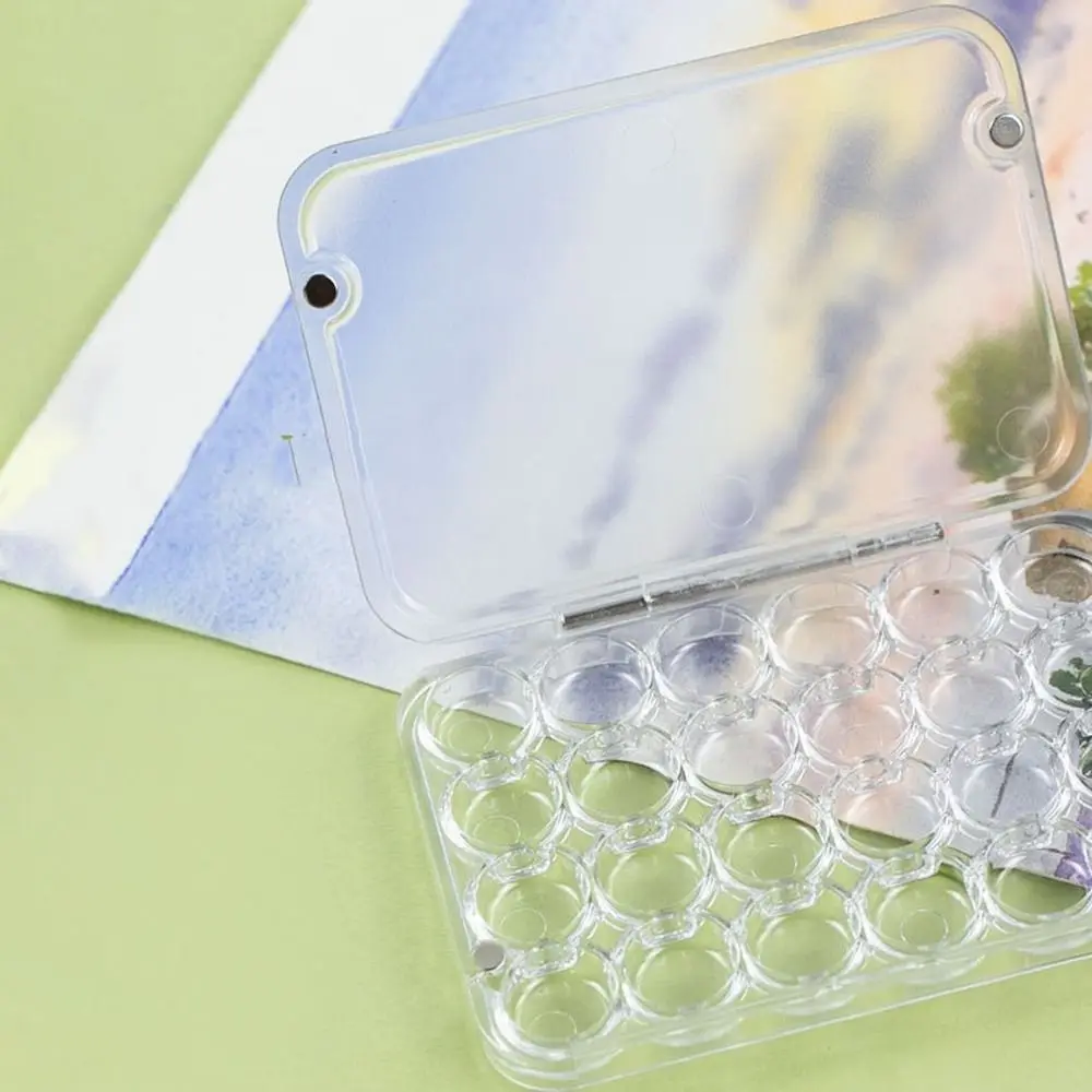 휴대용 24칸 미니 수채화 팔레트 아크릴 빈 수채화 물감 트레이 투명 밀폐형 페..